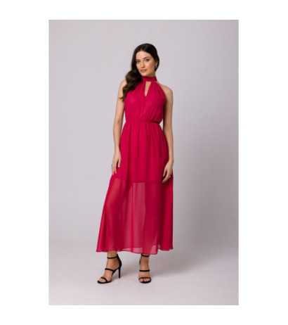 K169 chiffon maxi dress tied around the neck - fuchsia