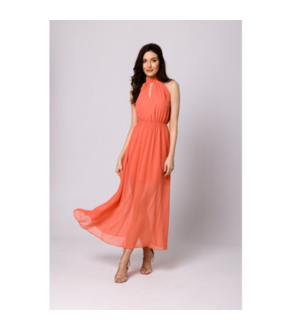 K169 chiffon maxi dress tied around the neck - orange