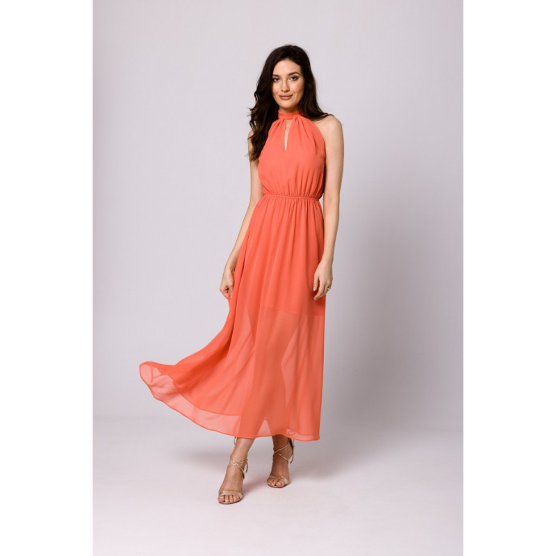 K169 chiffon maxi dress tied around the neck - orange