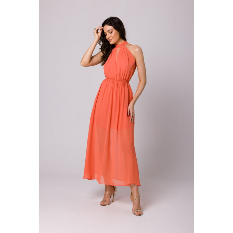 K169 chiffon maxi dress tied around the neck - orange