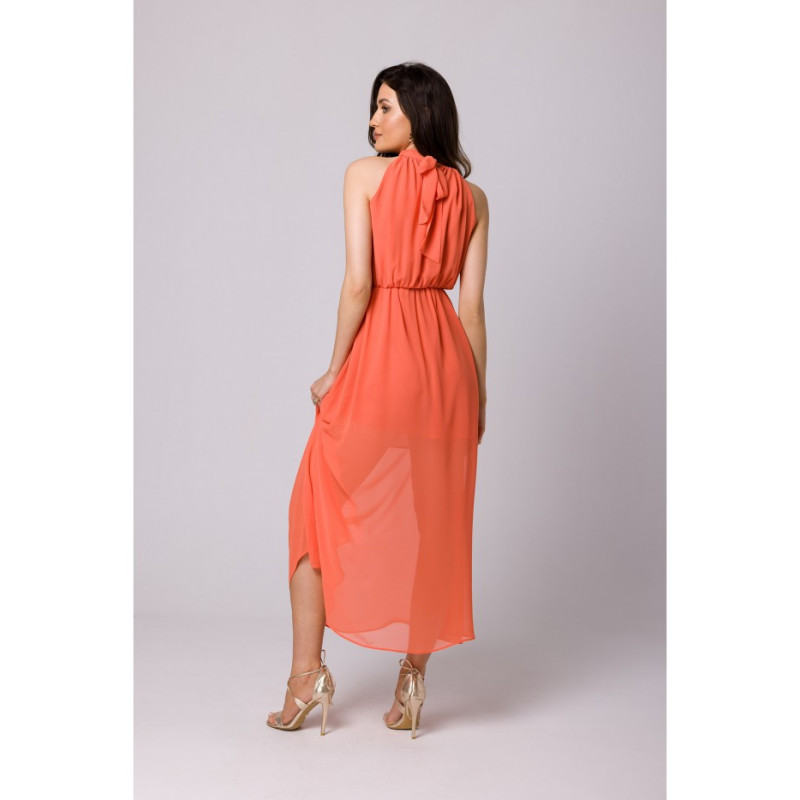 K169 chiffon maxi dress tied around the neck - orange