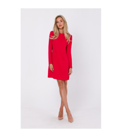 M753 Dress with decorative covered buttons - red