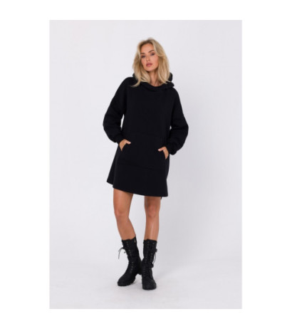 M762 Dress with hood and kangaroo pocket - black