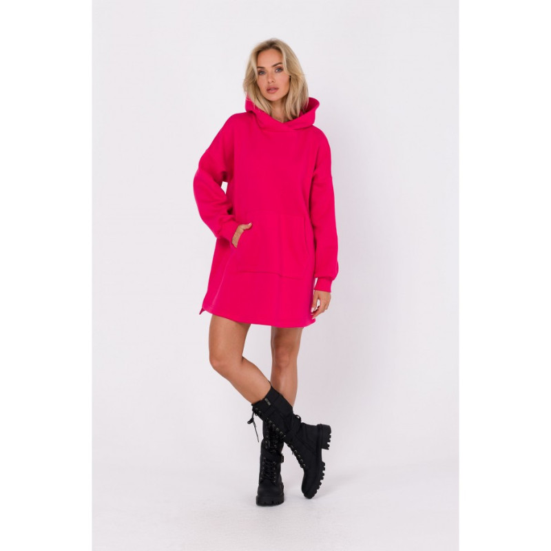 M762 Dress with hood and kangaroo pocket - raspberry