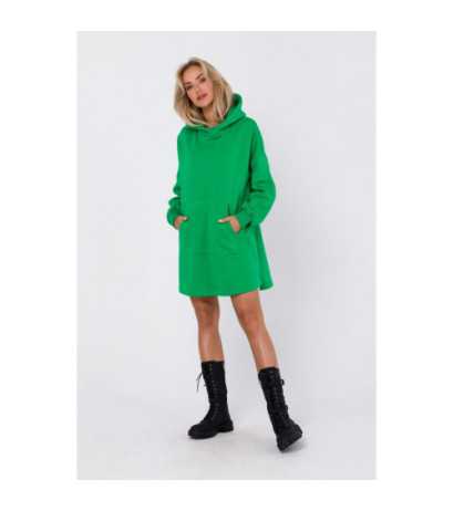 M762 Dress with hood and kangaroo pocket - juicy green