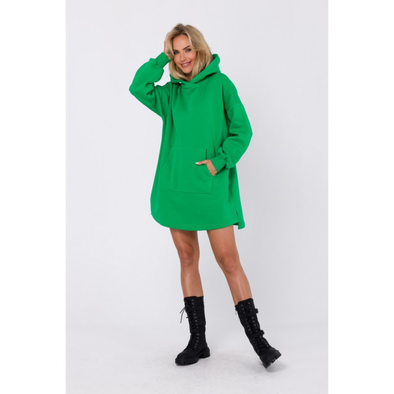 M762 Dress with hood and kangaroo pocket - juicy green