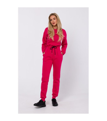 M763 Jumpsuit with elastic waistband - raspberry