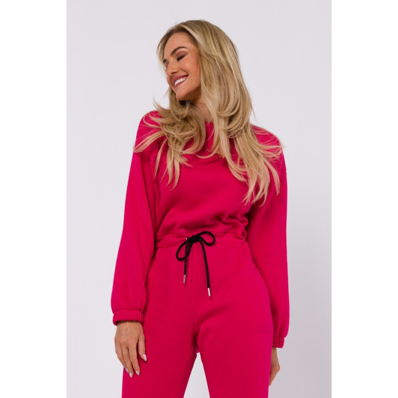 M763 Jumpsuit with elastic waistband - raspberry