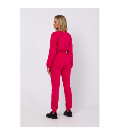 M763 Jumpsuit with elastic waistband - raspberry