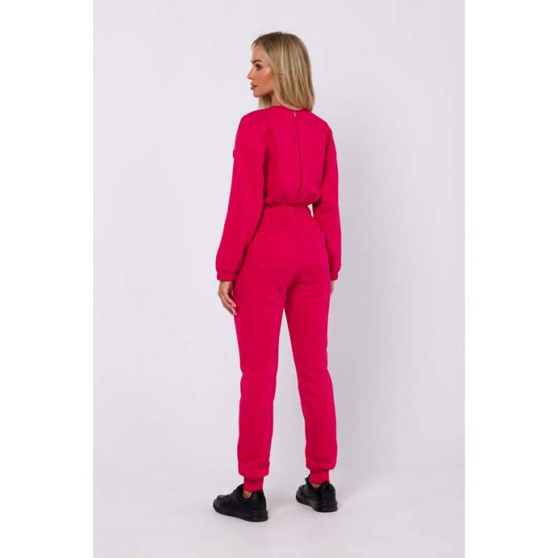 M763 Jumpsuit with elastic waistband - raspberry