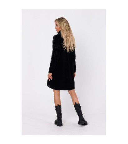 M764 Asymmetrical dress with zipper in collar - black