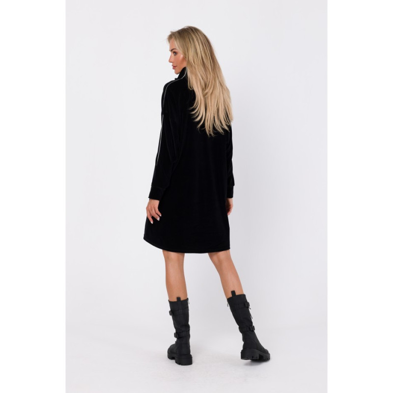 M764 Asymmetrical dress with zipper in collar - black