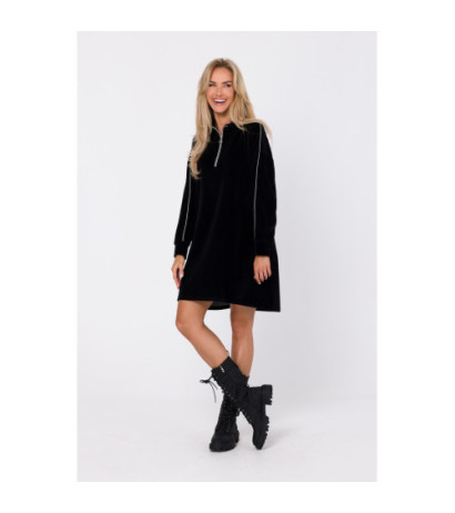 M764 Asymmetrical dress with zipper in collar - black