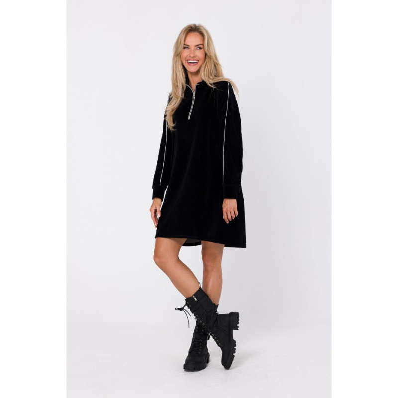 M764 Asymmetrical dress with zipper in collar - black