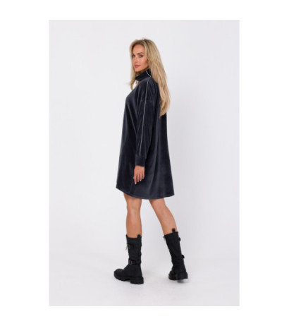 M764 Asymmetrical dress with zipper in collar - graphite