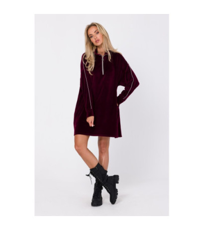 M764 Asymmetrical dress with zipper in collar - maroon