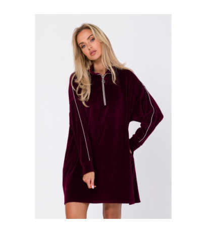 M764 Asymmetrical dress with zipper in collar - maroon