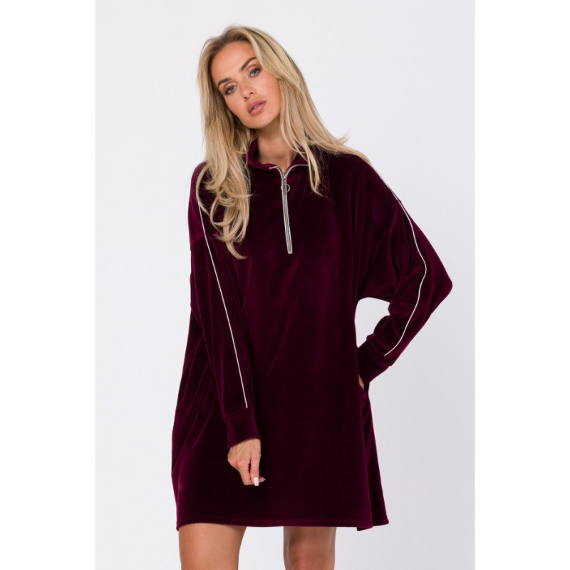 M764 Asymmetrical dress with zipper in collar - maroon