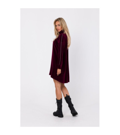 M764 Asymmetrical dress with zipper in collar - maroon