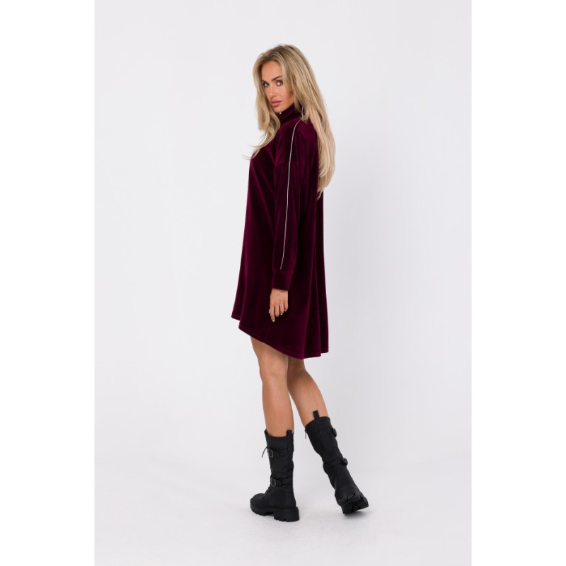 M764 Asymmetrical dress with zipper in collar - maroon