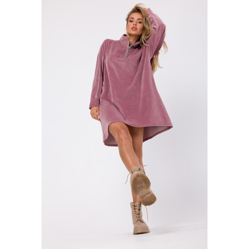 M764 Asymmetrical dress with zipper in collar - dirty pink