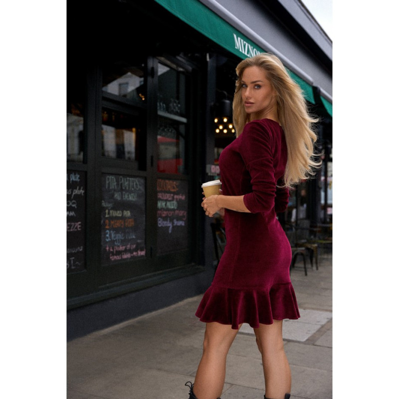 M765 Dress with frill - maroon