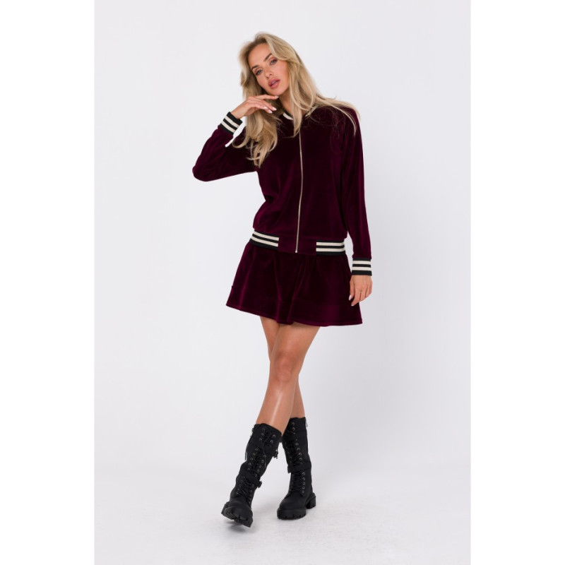 M766 Blouse with decorative cuffs and stand-up collar - maroon