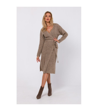 M772 Overlap dress tied around the waist - light brown