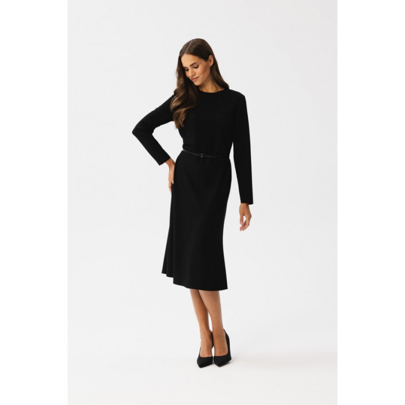 S347 Dress with stitching on neckline - black