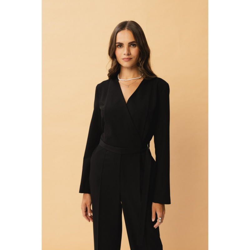 S352 Jumpsuit with ties around the waist - black