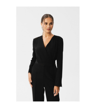 S352 Jumpsuit with ties around the waist - black