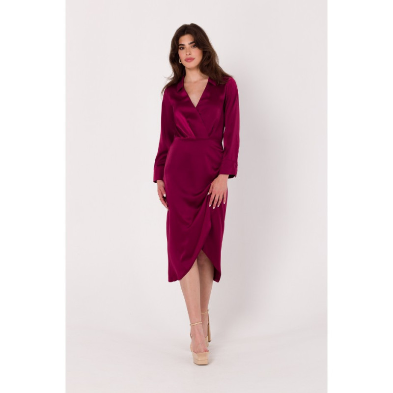 K172 Dress with envelope neckline and collar - maroon