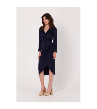 K172 Dress with envelope neckline and collar - navy blue