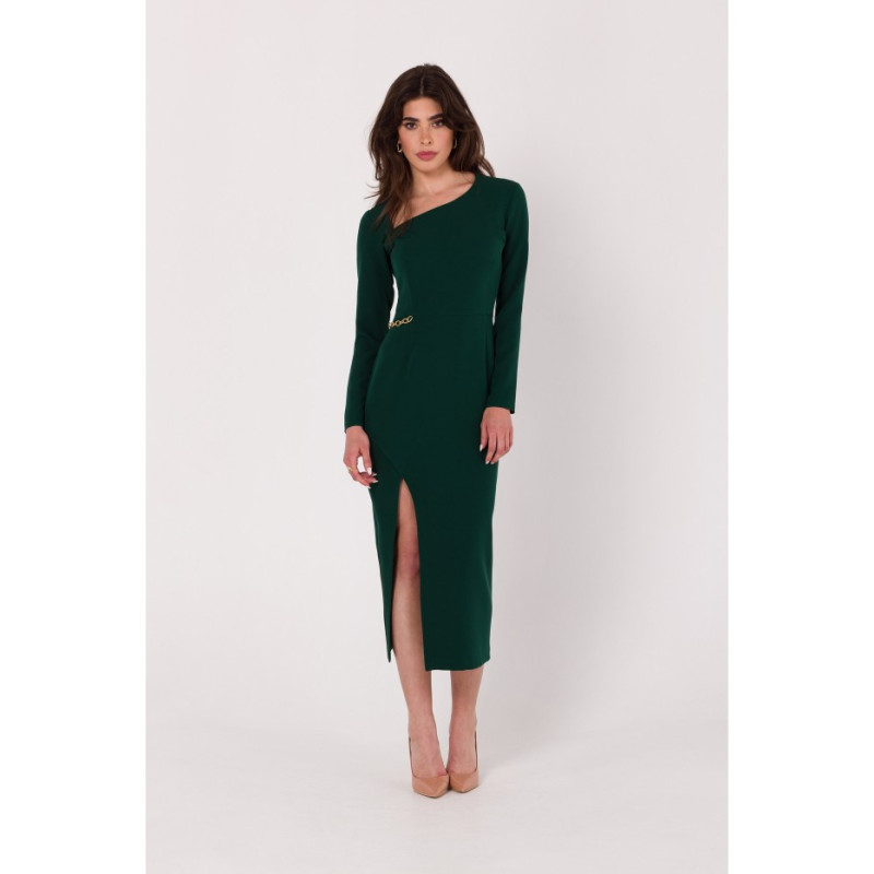 K178 Dress with asymmetrical neckline - bottle green