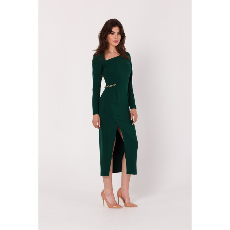 K178 Dress with asymmetrical neckline - bottle green