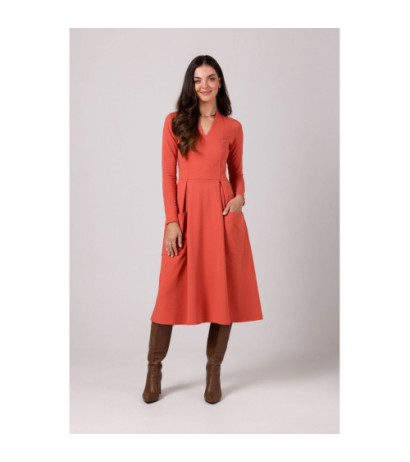 B266 Slinky dress with patch pockets - brick-red