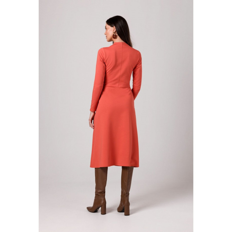 B266 Slinky dress with patch pockets - brick-red