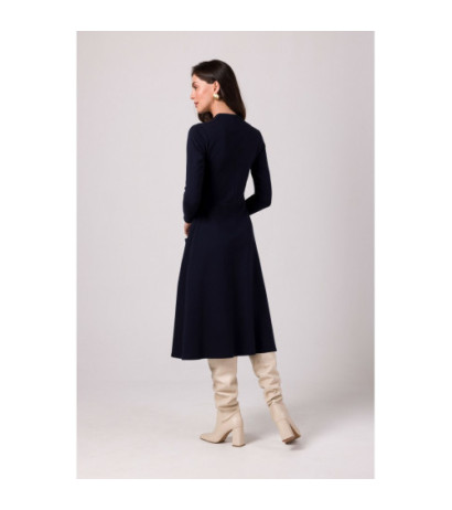 B266 Slinky dress with patch pockets - navy blue