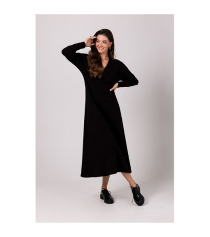 B267 Maxi dress with deep V neckline - black