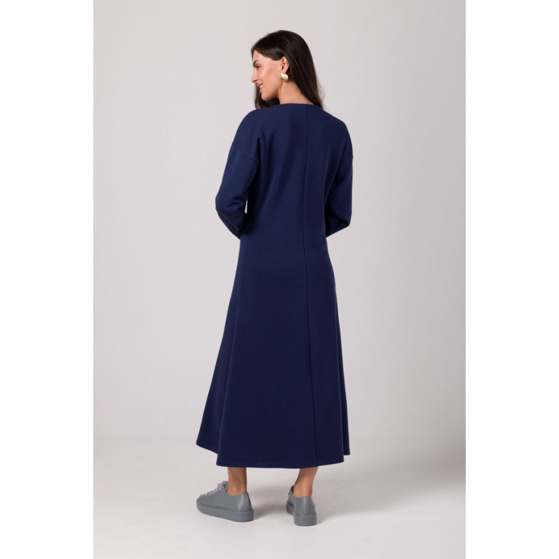 B267 Deep V-neck maxi dress - blue