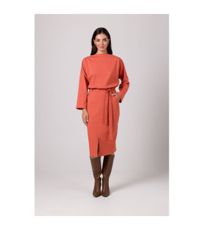 B269 Midi pencil dress with belt - brick-red