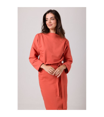 B269 Midi pencil dress with belt - brick-red