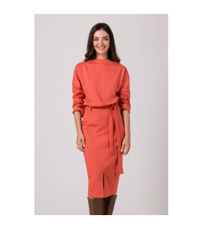 B269 Midi pencil dress with belt - brick-red