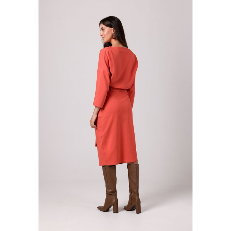 B269 Midi pencil dress with belt - brick-red