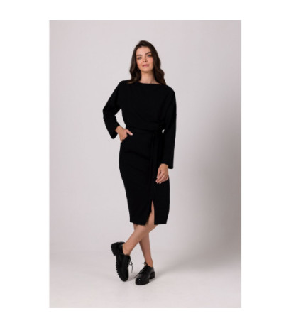 B269 Midi pencil dress with belt - black