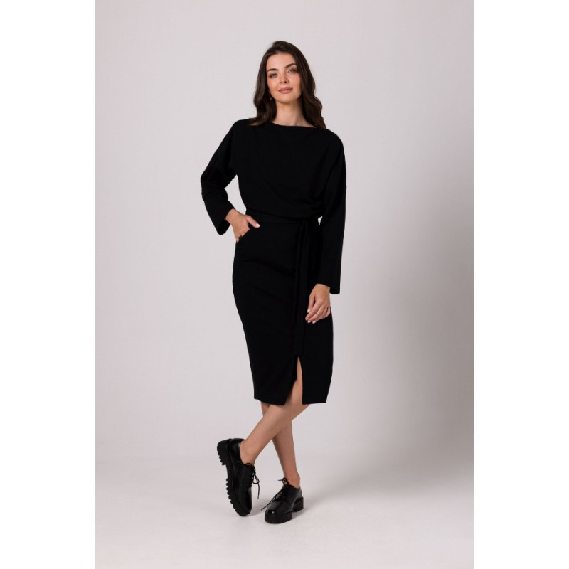 B269 Midi pencil dress with belt - black