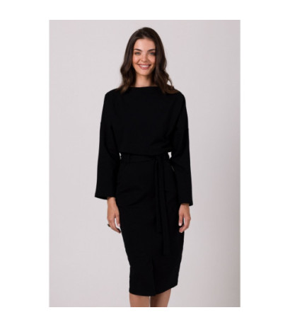 B269 Midi pencil dress with belt - black