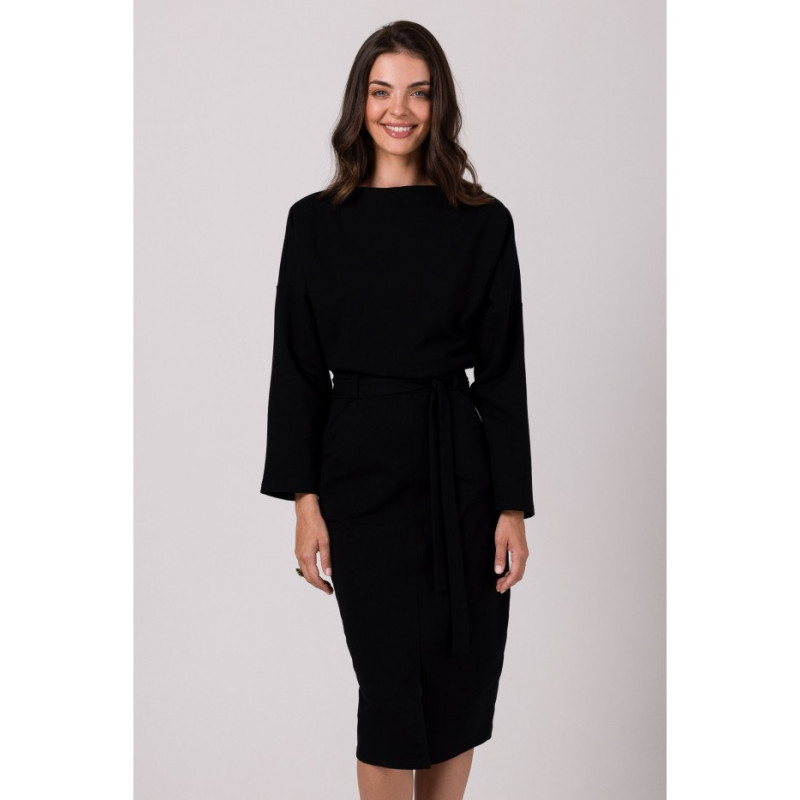 B269 Midi pencil dress with belt - black