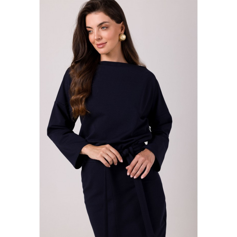 B269 Midi pencil dress with belt - navy blue