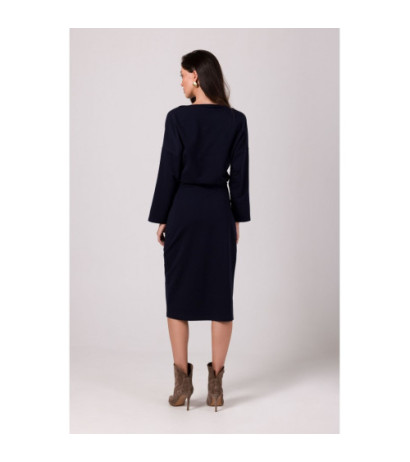 B269 Midi pencil dress with belt - navy blue